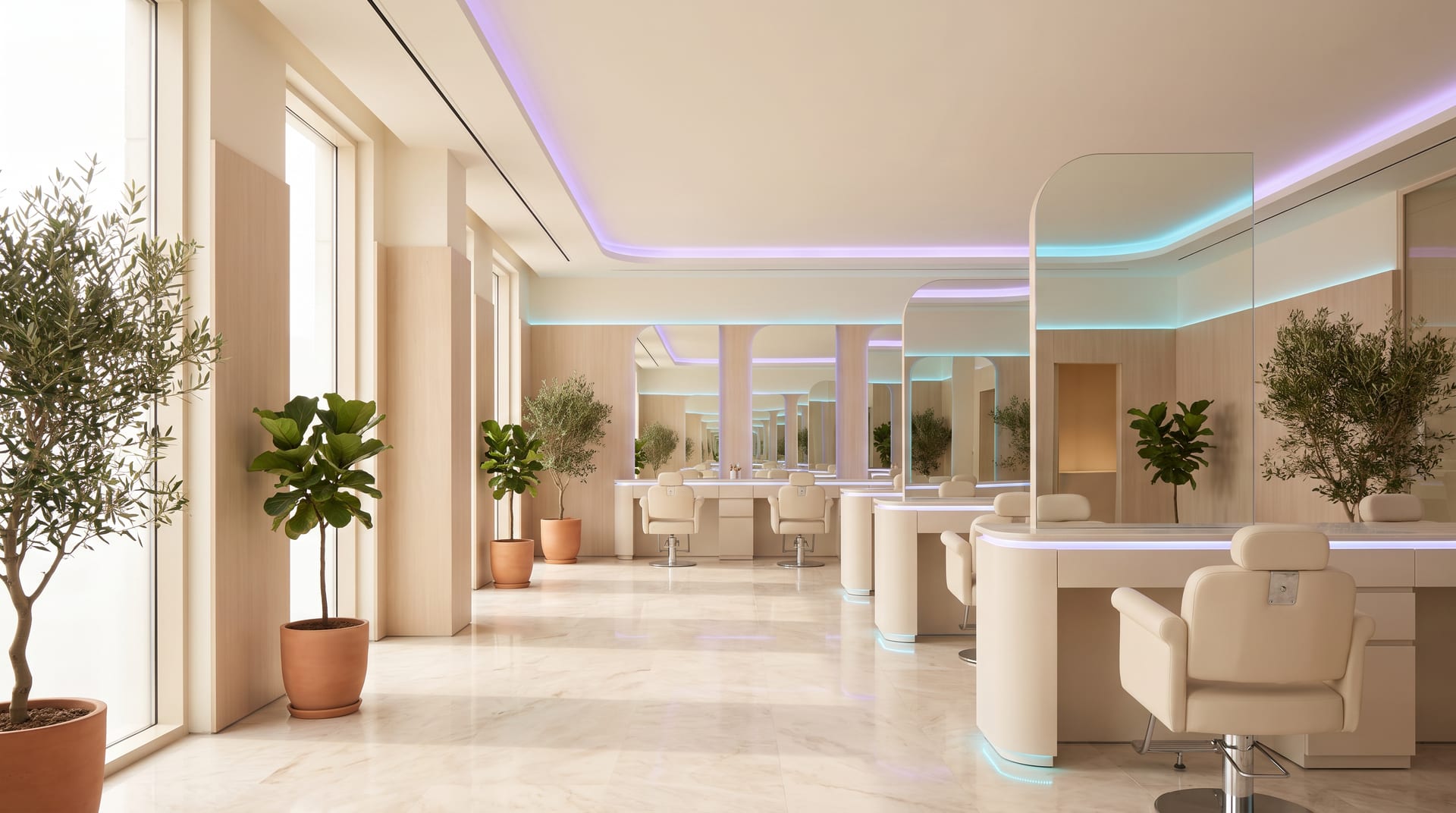 Interiorul luminos al salonului AURA Beauty Studio din Timișoara